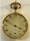 Gouden zakhorloge, circa 1930. Verzilverde wijzerplaat, opschrift: 'Chronometre'. Arabische cijfers. Prijs: .475,-
