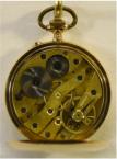 Gouden zakhorloge, circa 1920. Maker: Pronto. Emaille wijzerplaat met arabische cijfers. Prijs: €.750,-