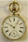 Gouden zakhorloge met zonnewijzertjes. Circa 1890-1900. Emaille wijzerplaat met Romeinse cijfers. Prijs: GERESERVEERD