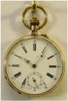 Gouden zakhorloge met zonnewijzertjes. Circa 1890-1900. Emaille wijzerplaat met Romeinse cijfers. Prijs: GERESERVEERD